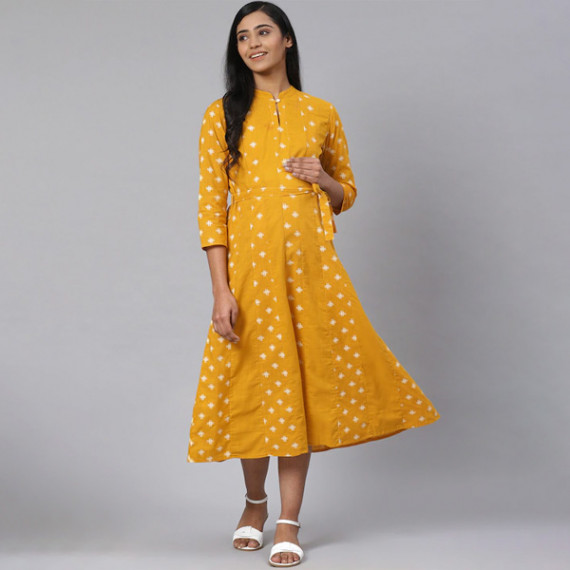 https://weardropz.com/products/women-mustard-yellow-off-white-printed-pure-cotton-maternity-a-line-dress